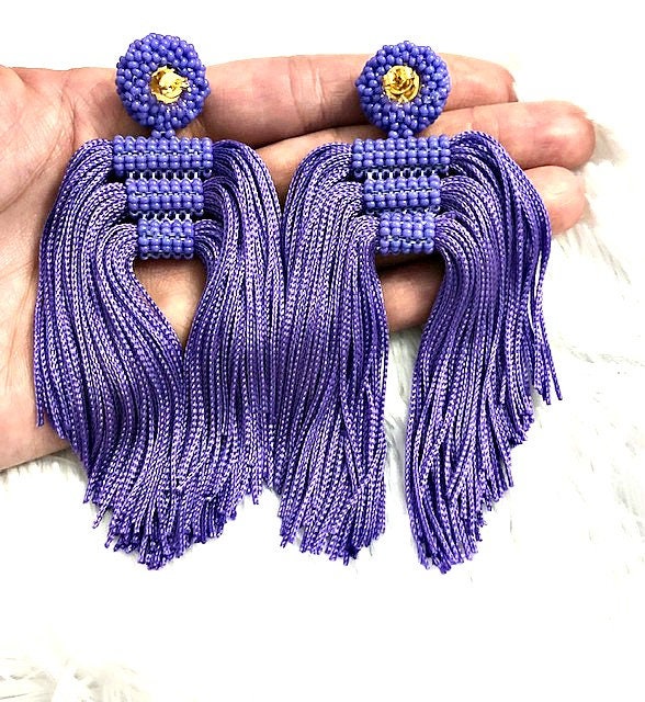 Purple Bead Embroidery Layered Tassel Gold Filled Push Back | Etsy