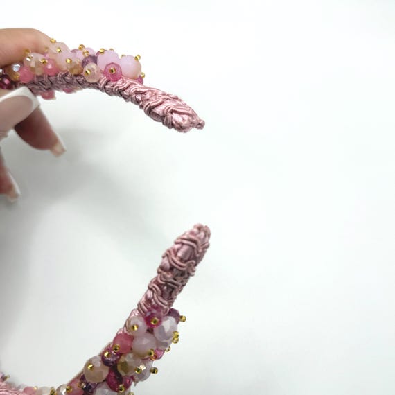 Pink Jeweled Thin Headband Light Pink Beaded Baroque  display picture 1