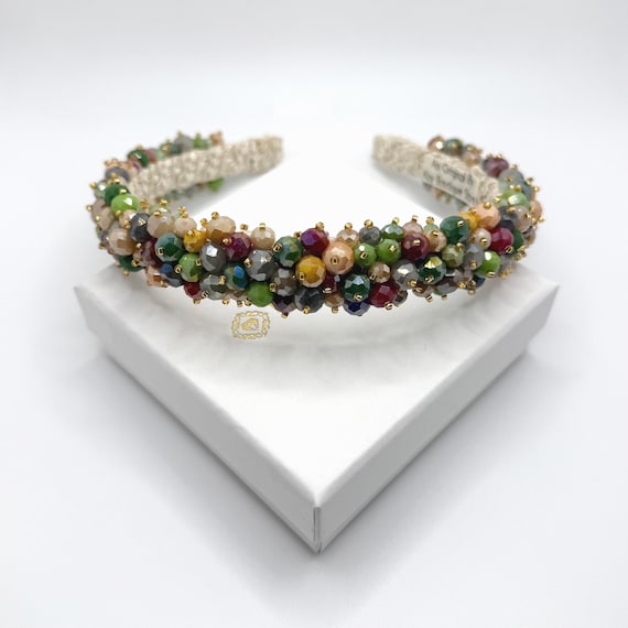 Buy Pastel Multi-color Thin Beaded Jeweled Headband Elegant  display picture 2