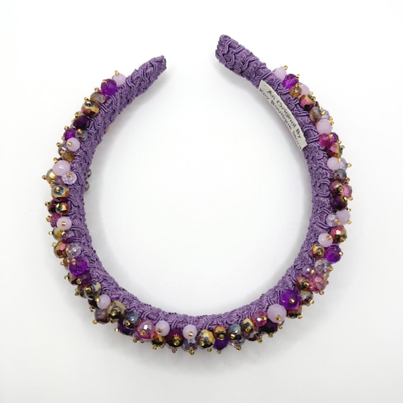 Jeweled Baroque Headband Purple New Dark Purple Headband Crystal Rhinestone Gemstone  main image 3