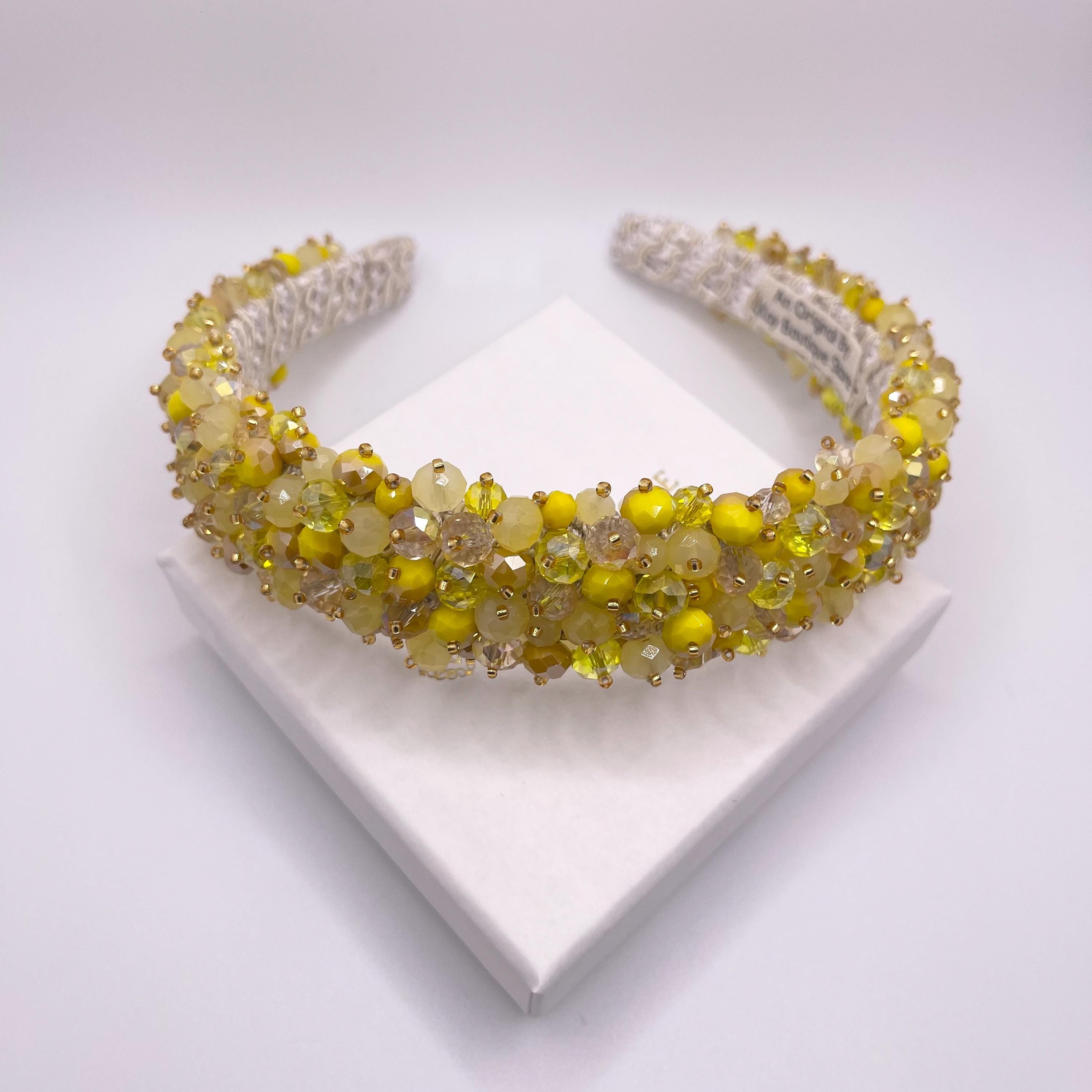 Elegant Baroque Vibrant Pink, Lemon & Aqua Gold Multi-Colored Jeweled Headband Twine and Love | Embellished Headband | Handcrafted Hair  main image 2