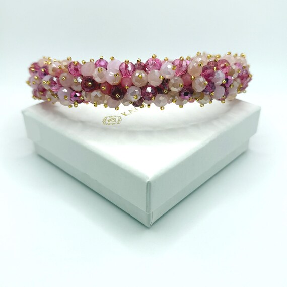 Elegant Baroque Thin Pink & Gold Crystal Pearl Jeweled Embellished Headband Pink Crystal Headband - Etsy main image 3