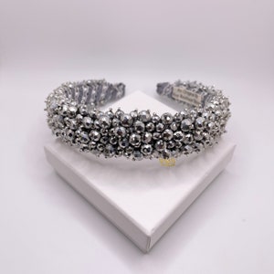 Silver Crystal Headband Metallic Jeweled Head Piece Embroidered Beaded Hair Accessories For Wedding Silver Luxury Bridal Hair Hoop Gift