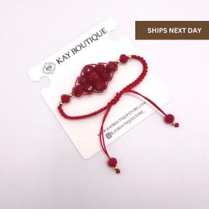 Ruby Red Crystal String Macrame Bracelet Red Adjustable Glass Bead Slip Knot Bracelet Elegant Stainless Steel Gold Beads Braided Bracelet