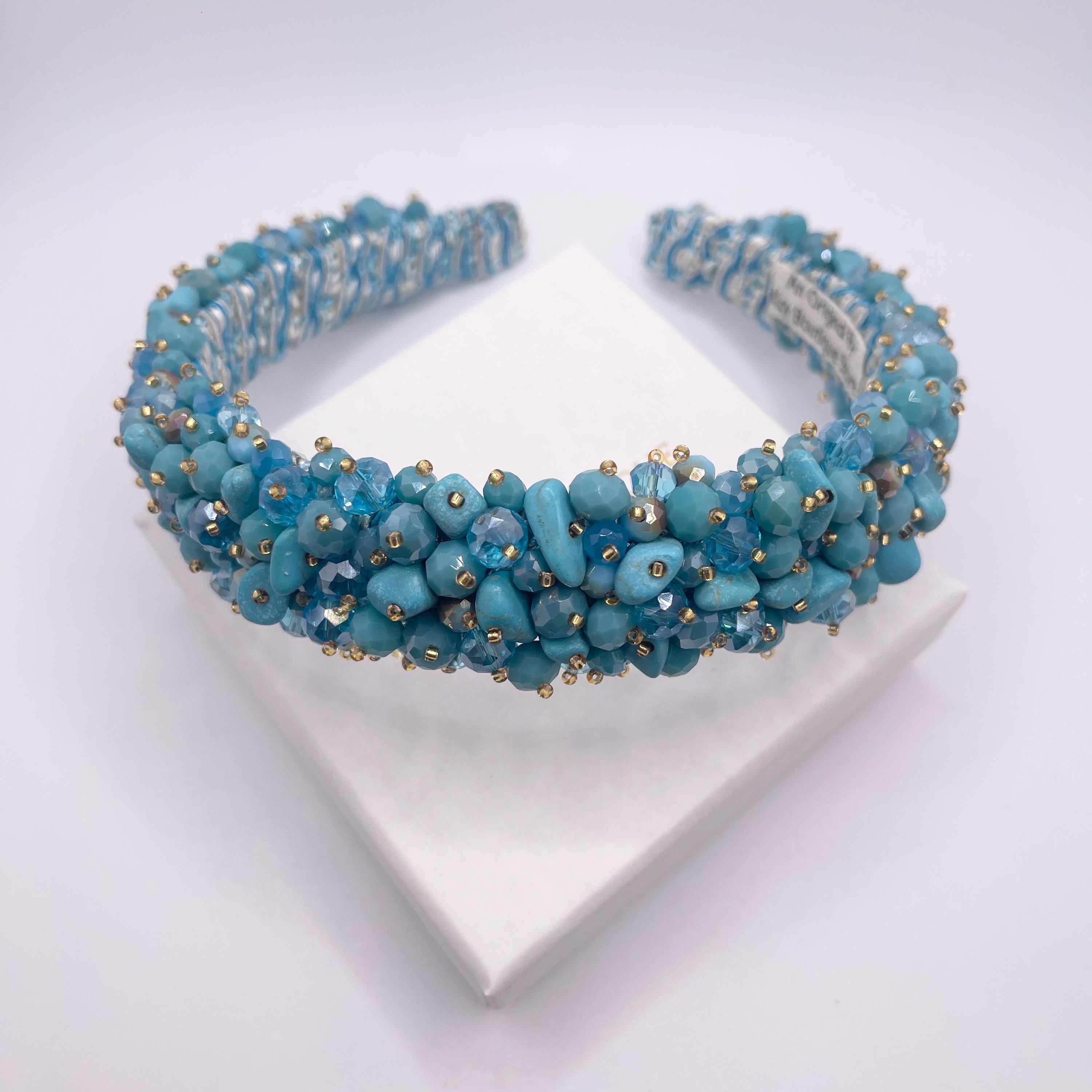 Turquoise and Crystal Headband - Etsy