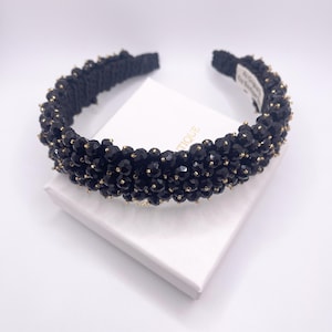 Black and Gold Crystal Jeweled Headband Tiara Embellished Headpiece Vintage Style Hair Accessories Hairband With Beads Baroque Headband Gift
