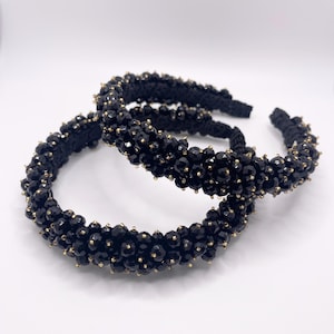 Black and Gold Crystal Jeweled Headband Tiara Embellished Headpiece Crystal Hair Accessories Thin Hairband With Beads Unique Crown Handmade