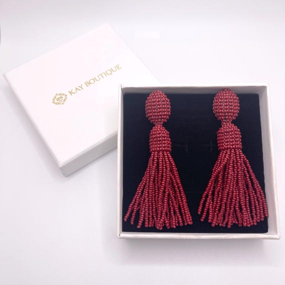 Oscar de la Renta Red Beaded Tassel Clip-On Earrings $390 Oscar de la Renta Women main image 2