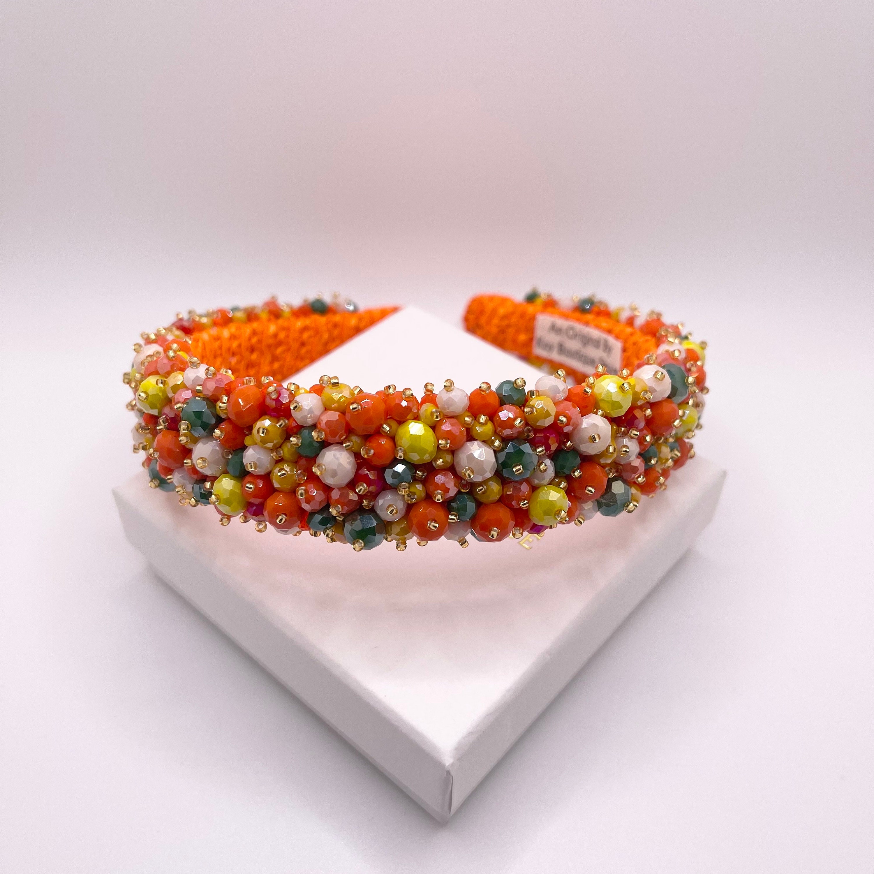 Multicolor Crystal Beaded Headband Orange Jeweled Glam  display picture 2