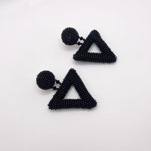 Black Geometric Large Drop Earrings Onyx Triangle Boho Earrings For Evening Party Contemporary Beaded Modern Dangle Luxury Earrings Gift