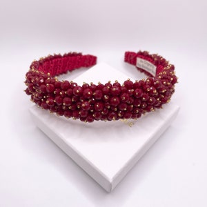 Red Beaded Jeweled Headband Elegant Garnet Baroque Headband Crystals Beads Embellished Headpiece For Women Dark Red Tiara Handmade Hair Band
