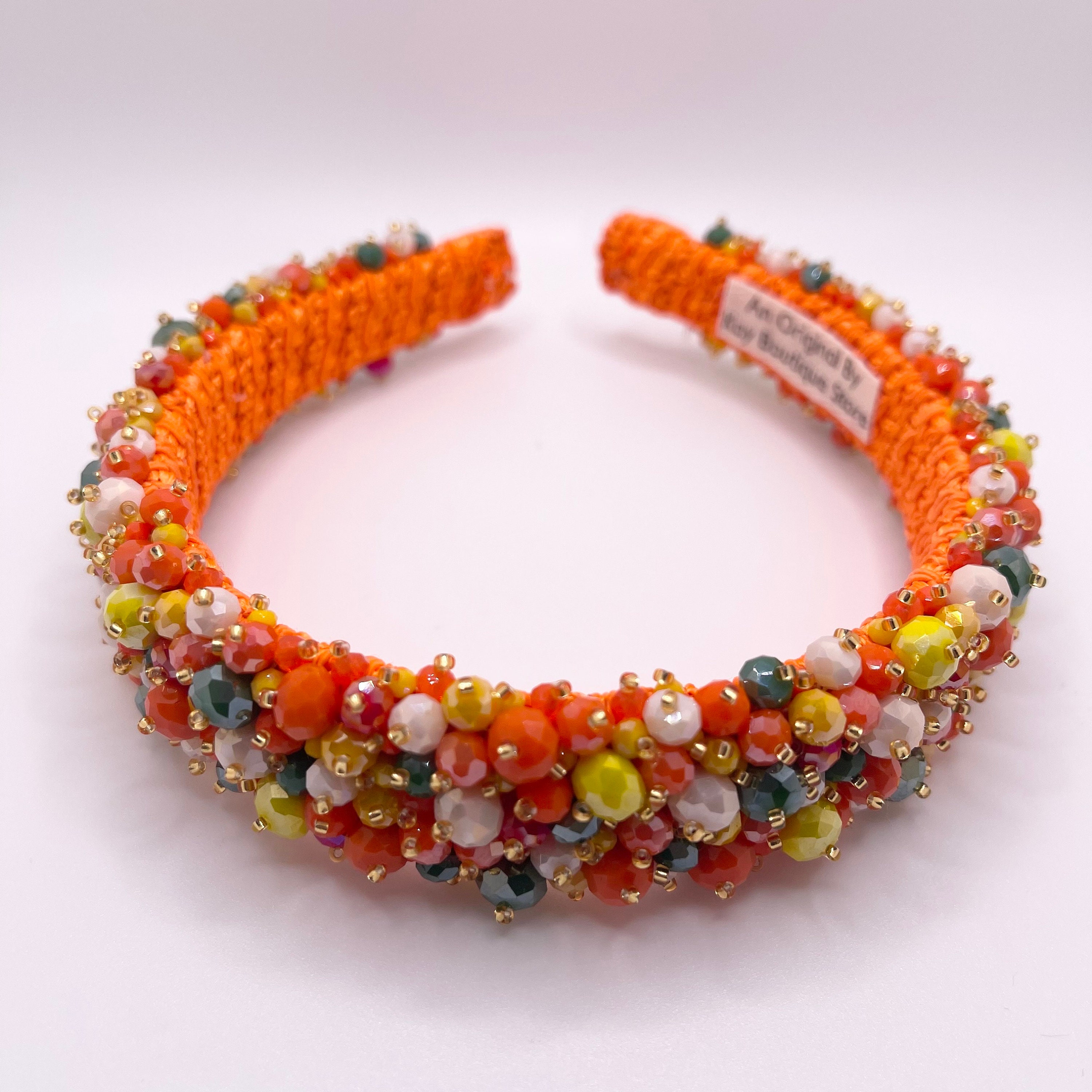 Multicolor Crystal Beaded Headband Orange Jeweled Glam 