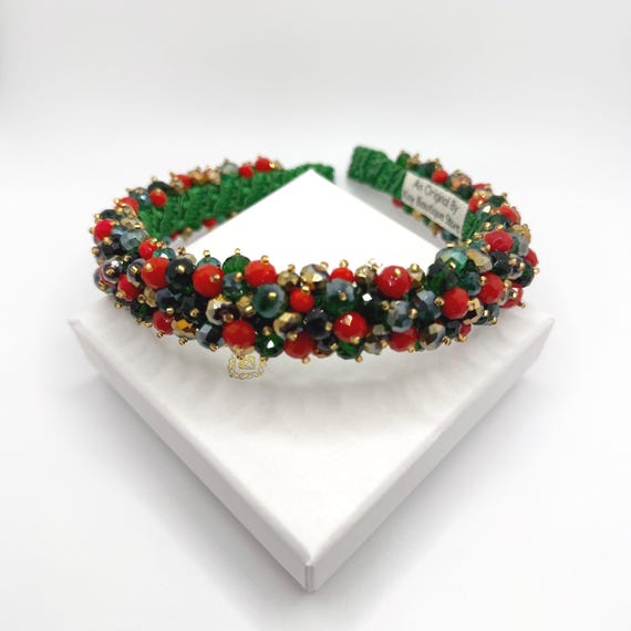 Green and Red Thin Jeweled Headband Tiara Embellished  display picture 3