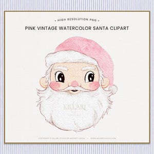 Pintado à mão rosa vintage santa clipart nostálgico aquarela papai noel png natal ilustração design de alta resolução download digital
