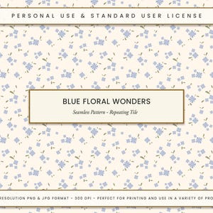 Floral nahtlose Muster blau zarte Blüten hohe Auflösung Wallpaper Stoff Sublimation Design DIY Handwerk personalisierte Geschenke Ditsy Blumen