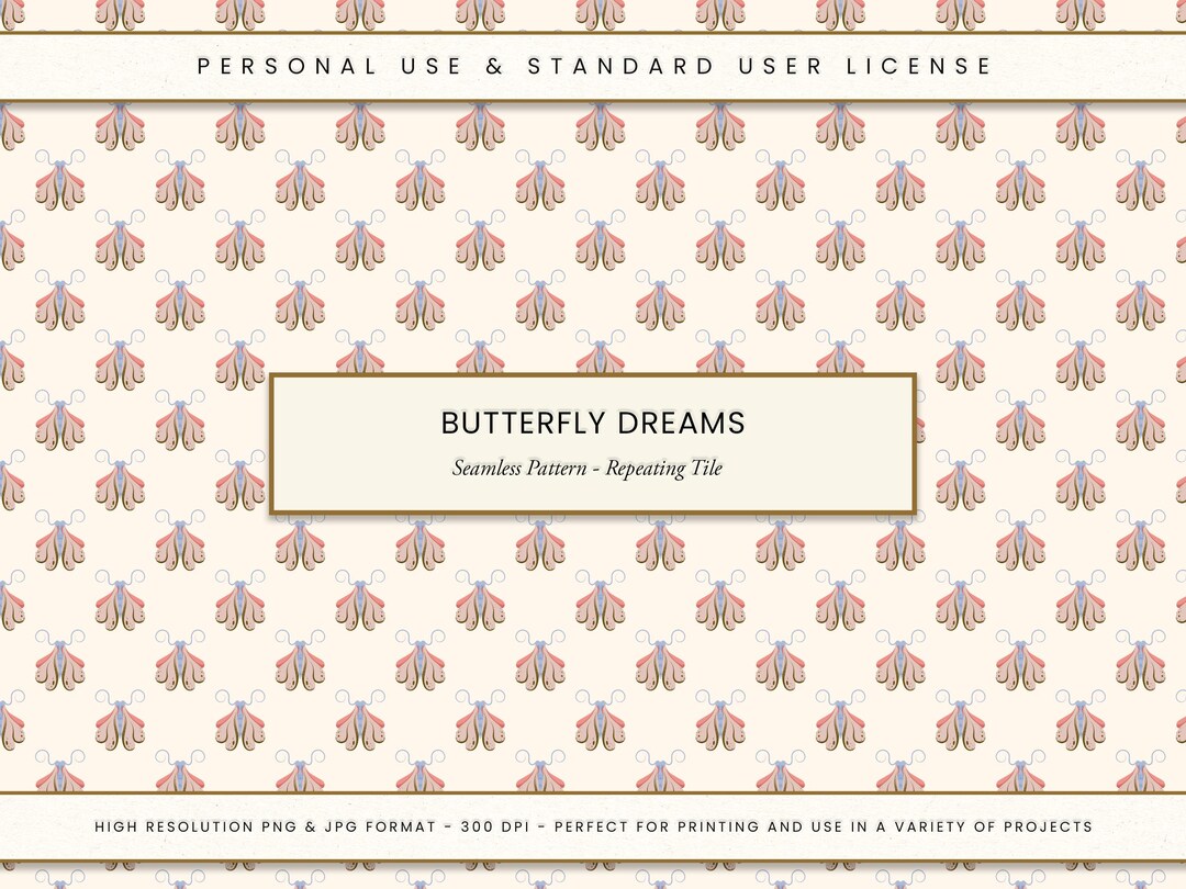 Pink Butterfly Seamless Pattern: Pastel Fabric Sublimation Design (JPG ...