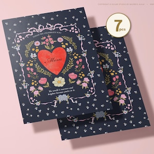 Lot de 7 cartes florales vintage pour la fête des mères, aquarelle personnalisée Coquette, paquet de papeterie personnalisé, cadeau élégant pour maman UE