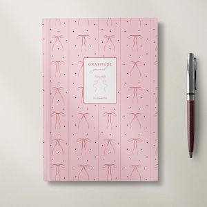 Personalized Notebook, Custom Name Journal, Pink Bow Notebook, Coquette Journal, Gratitude Journal, Gift for Her, Feminine Stationery