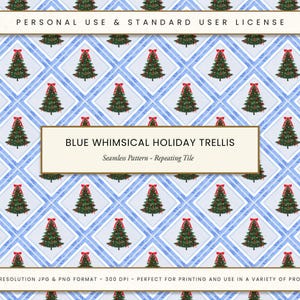 Blau Wunderlich Urlaub Trellis Nahtlose Muster Handgemalte Vintage Weihnachtsbäume Bögen Digitales Papier Stoff Tapete Scrapbooking Handwerk