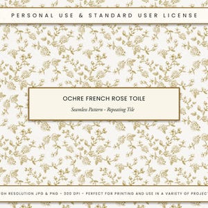 Gold French Toile Seamless Pattern, Vintage Ochre Floral Print, Fabric Design, Chinoiserie Style, DIY Crafts & Gifts, Digital Art Download