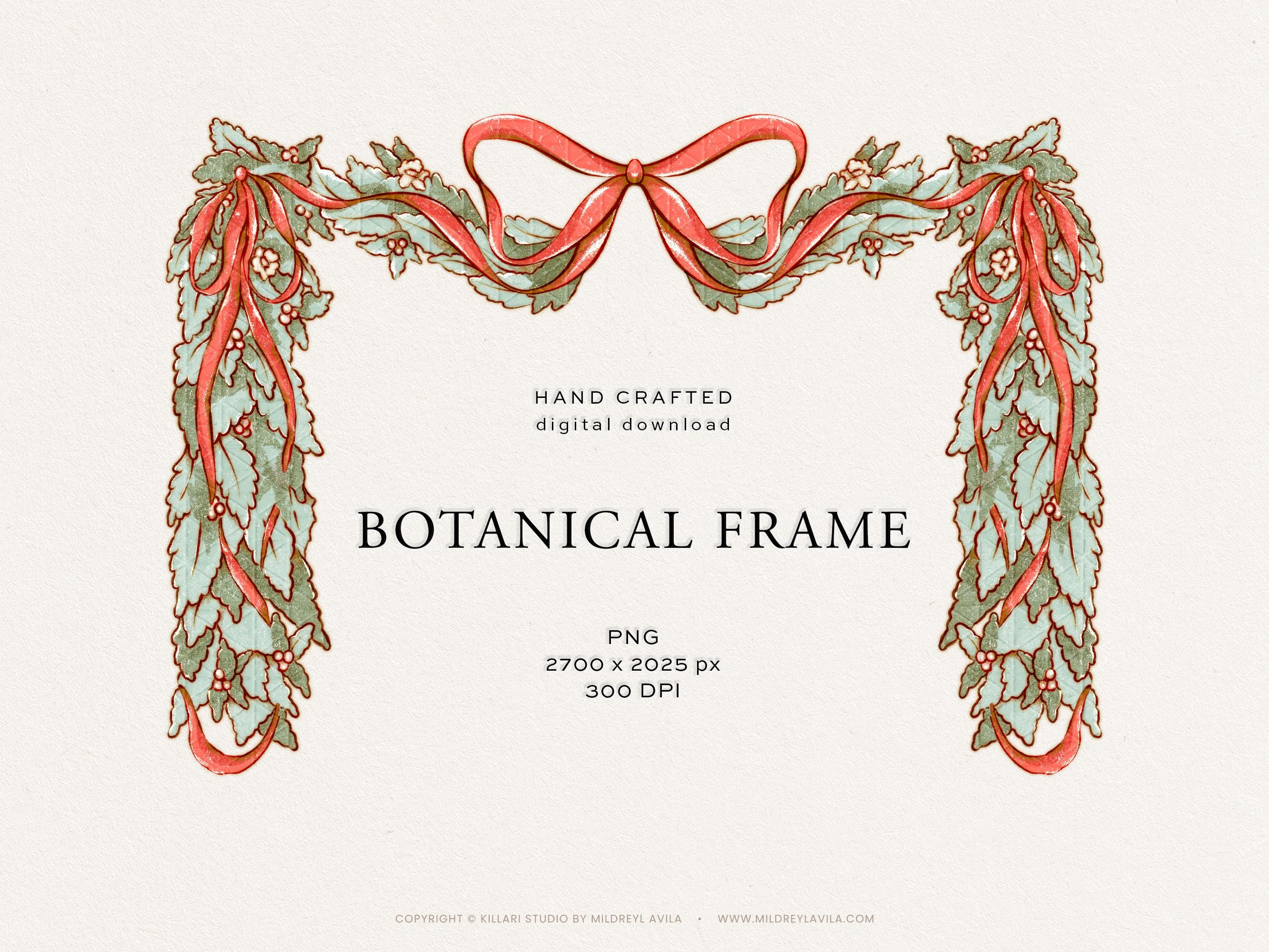 Botanical Frame Clipart, Preppy Christmas Border: PNG (digital Download ...