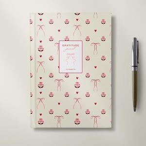 Personalized Notebook, Custom Name Journal, Pink Bow Notebook, Coquette Stationery, Hardcover Notebook, Gratitude Journal, Gift for Her