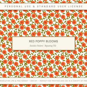 Fleurs de pavot rouges rétro, motif sans couture de haute qualité, design floral vintage, tissu Scrapbooking, artisanat, papier peint, projets d'impression numérique