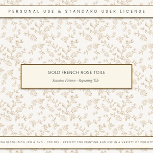 Light Gold French Toile Seamless Pattern, Vintage Floral Print, Fabric Design, Chinoiserie Style, Hand Drawn Roses, DIY Crafts & Gifts