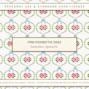 Poinsettia rose doudou floral motif peint à la main aquarelle Noël Design tissu impression papier numérique artisanat bricolage décoration de vacances JPG