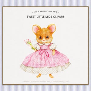 Peint à la main aquarelle souris Clipart robe rose Illustration animal mignon printemps souris haute résolution art numérique sublimation travaux manuels PNG