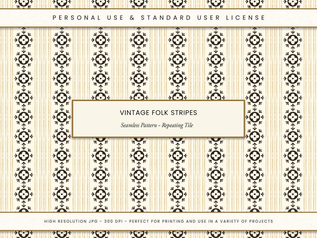 Vintage Folk Floral Stripes Seamless Pattern: Rustic Repeating Tile ...