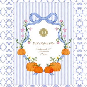Herbst Kürbis Essentials Pack Handgemalte 5x7 Hintergründe Rahmen Illustrationen Herbst Schreibwaren DIY Clipart Thanksgiving Digitales Papier