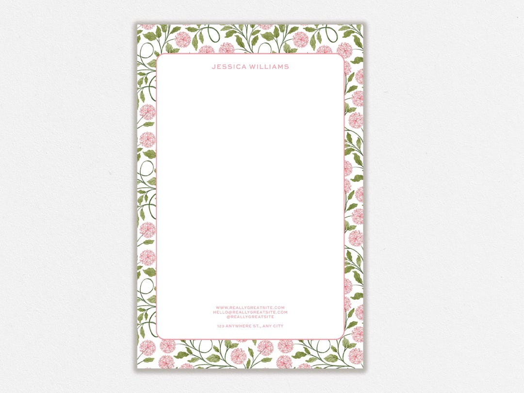 Personalized Pink Hydrangea Notepad: Custom Watercolor Floral ...