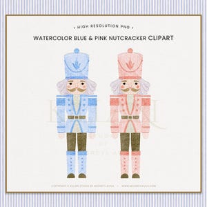 Conjunto de clipart de quebra-nozes de Natal azul rosa pintado à mão menino menina aquarela fofo PNG alta resolução design de balé arte digital para download