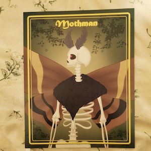 Skeletal Mothman Art Print, Mothman Art, Spooky Decor, Wall Decor, Table Decor, Halloween Art, Cryptid Poster, Cryptid Art