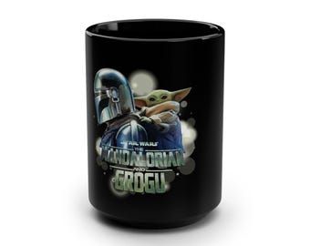 Mandalorian & Grogu-mugg | Svart 45 cl keramikkaffekopp