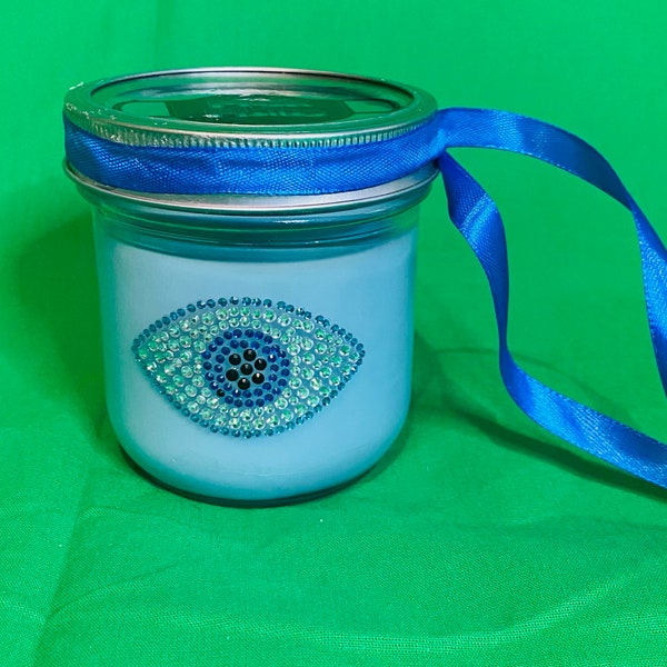 Decorative Candle, Organic Soy Scented Candle, Color Candle, House Warming, Dead Head Rose, Sparkle, Bling, Evil Eye Rhinestone , Bedazzled