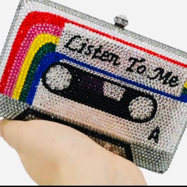 Retro Crystal Cassette Clutch, Colorful Crystal Tape Clutch, Crystal Clutch, Luxury Crystal Bag, Fun Crystal Evening Bag, Conversation Piece