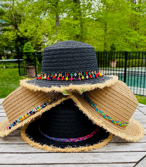 Handcrafted Adjustable Straw Hat With Various Trim Band, Frayed Brim Hat,  Sun Hat, English Panama Hat, Beach, Pool Hat, Somer, Sennit Hat 