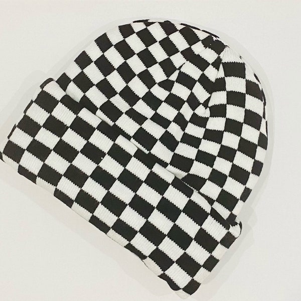 Black and White Checkered Beanie, Winter Hats, Premium Hats, Warm Hats, Winter Accessories, Hair Accessories, Head Accessories, Unisex Hat