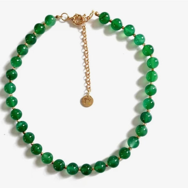 Unique Authentic Jade Pearl Choker, Good Fortune Versatile Green Jade Necklace,  Trendy Genuine Jade Jewelry, Rich Jade Natural Gemstones