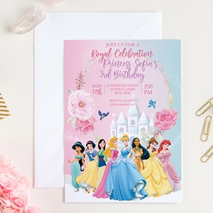 Disney Princess Party Invitation - Disney Princess Birthday Party Invitations - Disney Princess Theme Party Invitations