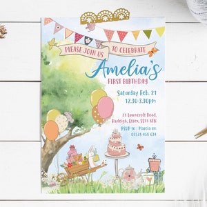 Teddy Bear's Picnic Party Invitations, Teddy Bear's Picnic Birthday Invitations, First Birthday Party Invitations - DIGITAL DOWNLOAD