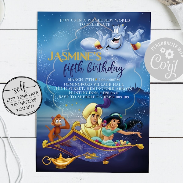 DIY Disney Aladdin Party Invitation - Disney Aladdin Birthday Party Invitations - Disney Aladdin Theme Party Invitations - INSTANT DOWNLOAD