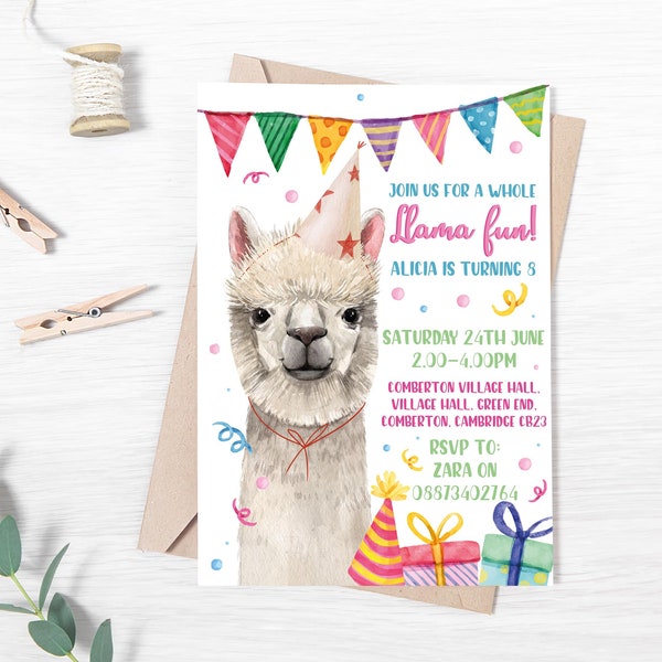 Llama Party Invitation - Llama Party Invitations - Llama Thema Verjaardagsuitnodigingen - DIGITALE DOWNLOAD