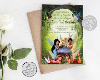 Edit Yourself Disney Tinkerbell Invitation - Disney Fairy Birthday Party Invitations - Disney Fairy Theme Party Invitations-INSTANT DOWNLOAD