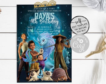 Edit Yourself Raya and The Last Dragon Birthday Party Invitations - INSTANT DOWNLOAD