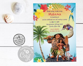 Edita tu invitación a la fiesta de Disney - Invitaciones a la fiesta de cumpleaños de Disney Moana - Invitaciones a la fiesta temática de Disney Moana - DESCARGA INSTANTÁNEA