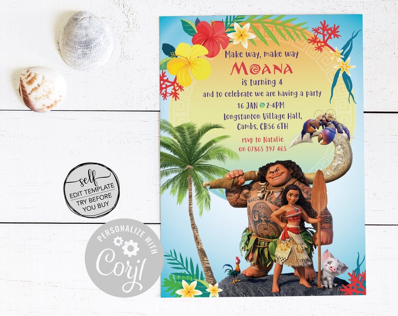 Edit Yourself Disney Party Invitation Disney Moana Birthday Party Invitations Disney Moana Theme Party Invitations INSTANT