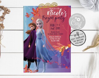 Edit Yourself Disney Frozen Party Invitation - Disney Frozen 2 Birthday Party Invitations - Disney Frozen Theme Party - INSTANT DOWNLOAD